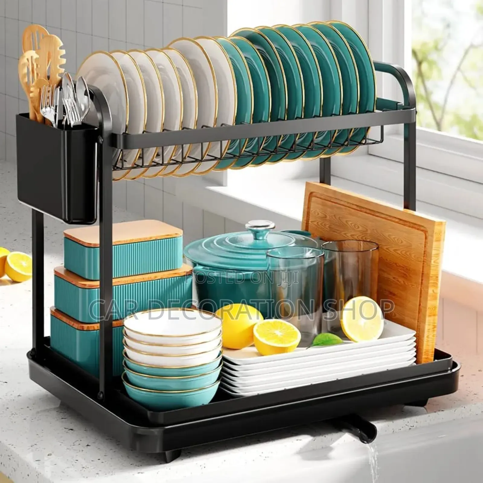 2tier Kitchen Drainer Dish Drying Rack With Curtlery Holder