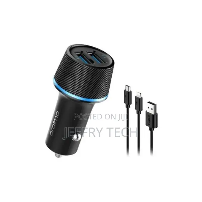 Oraimo Smart Car Charger With Dual Ports +Free 2in1 Cable