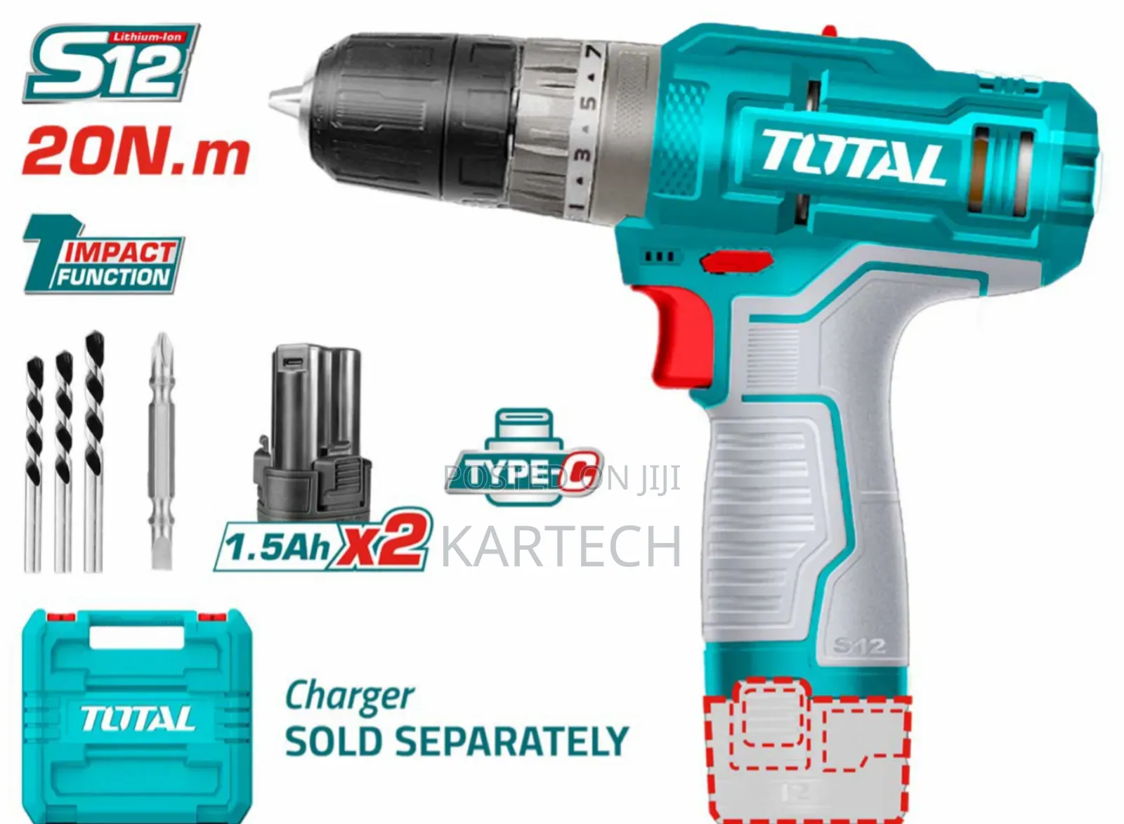 Total Industrial Tidli12202 12v Cordless Impact Drill 20n.M