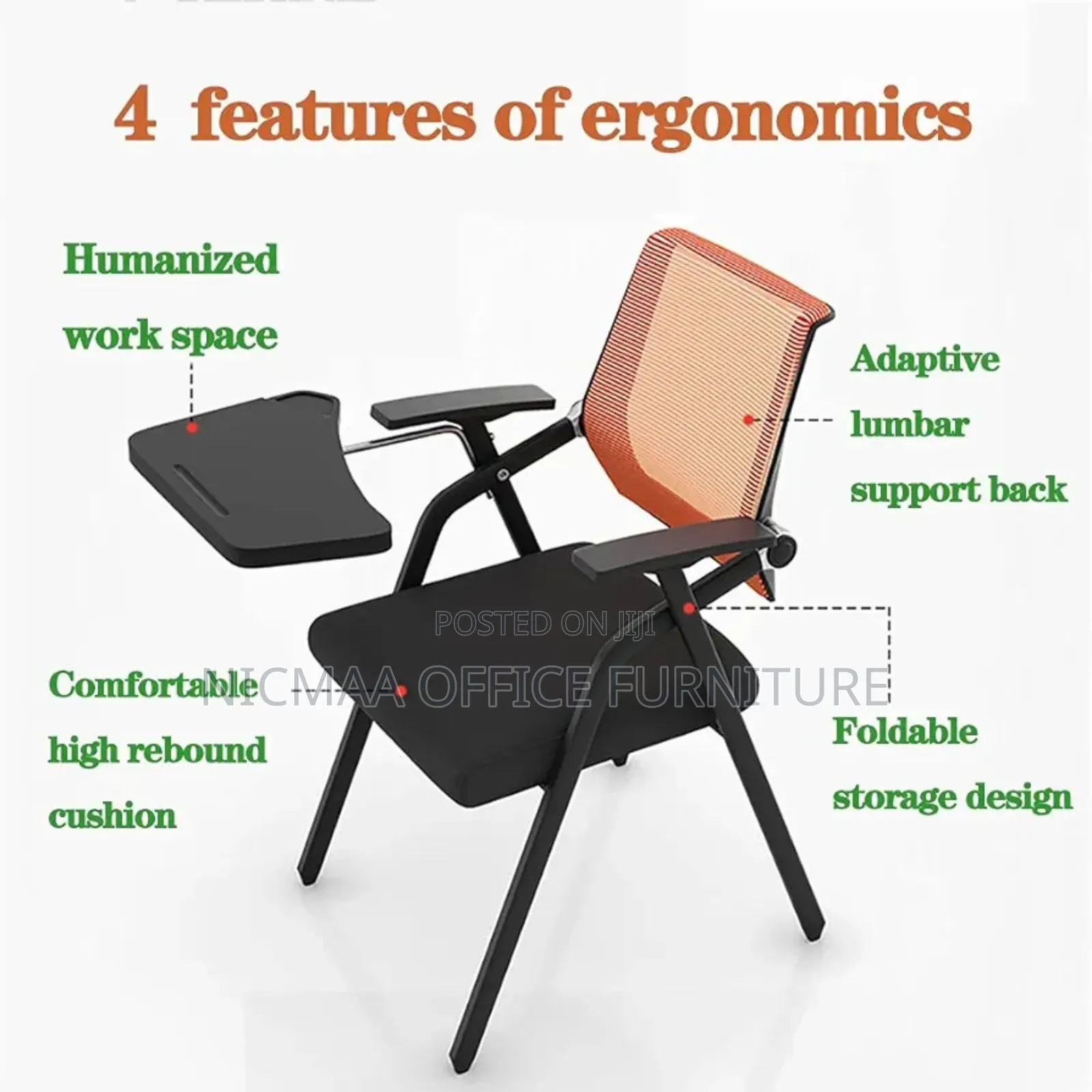 Office Chair: Foldable Mesh Chair With Writing Desk