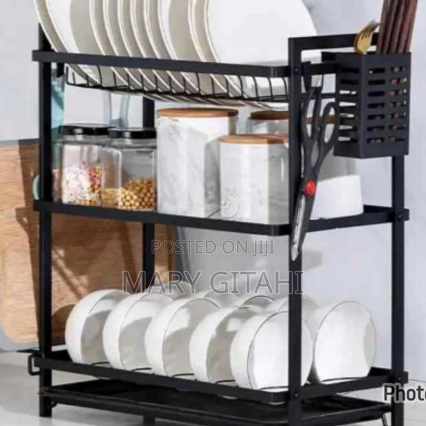 3 Tier All Black Metallic Dishrack