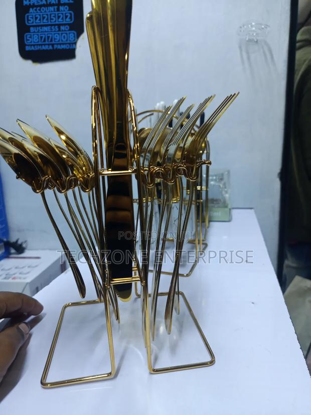 Unique 24pc Gold Stainless Steel Cutlery Set ., - main view