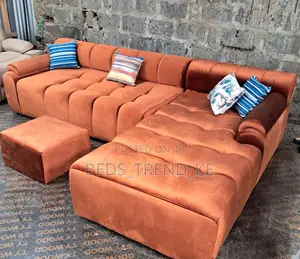 Brown 6 Seater Bubble L Seat + a Puff + Free Throw Pillows