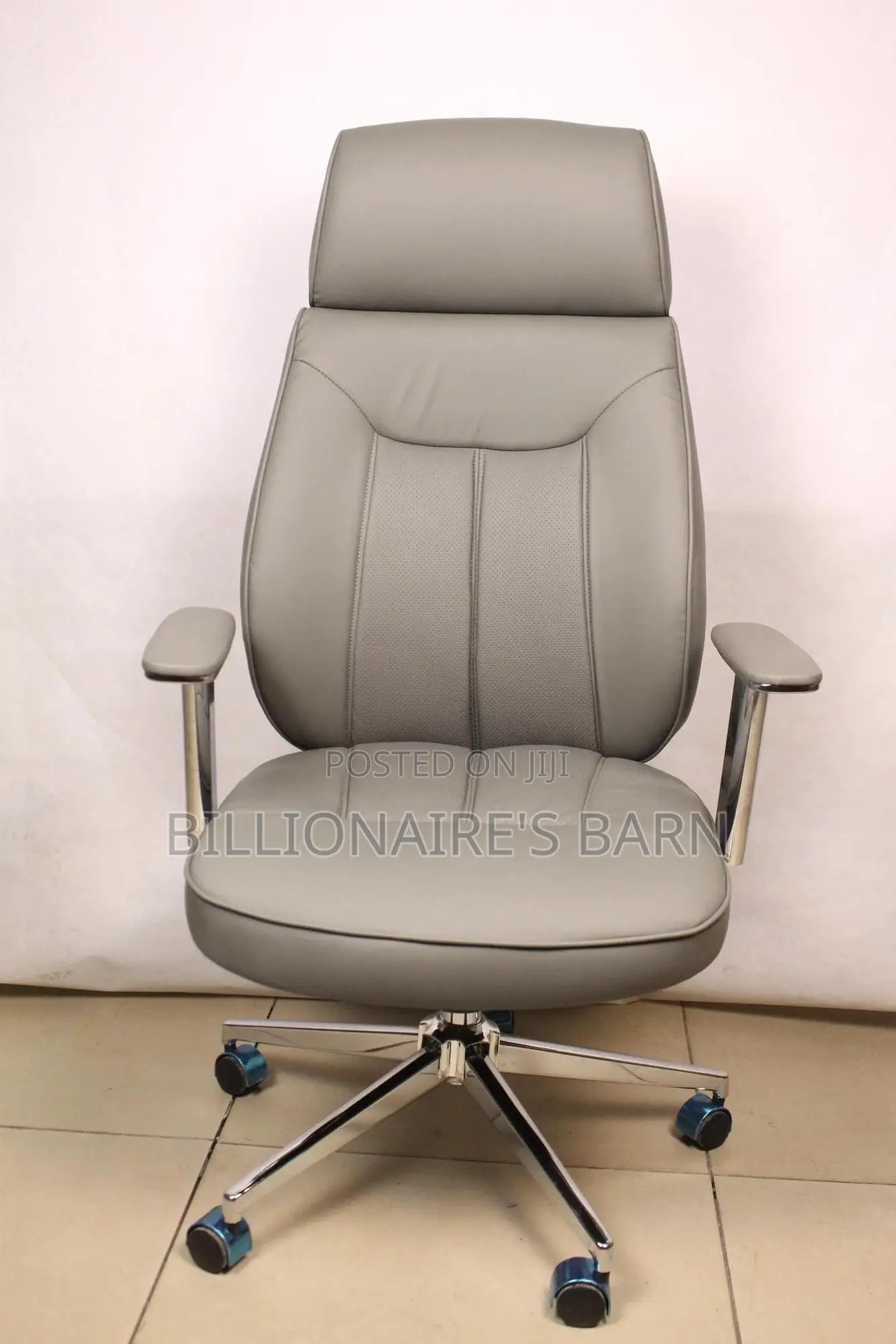 Gray Executive Leather Office Chair With Footrest