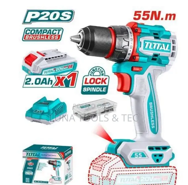 Total Tdli205582 Compact Brushless Cordless Drill 55nm 20v
