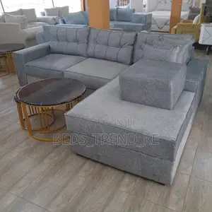 Luxurious 6 Seater L Seat Sofa Set + Puff + Throw Pillows