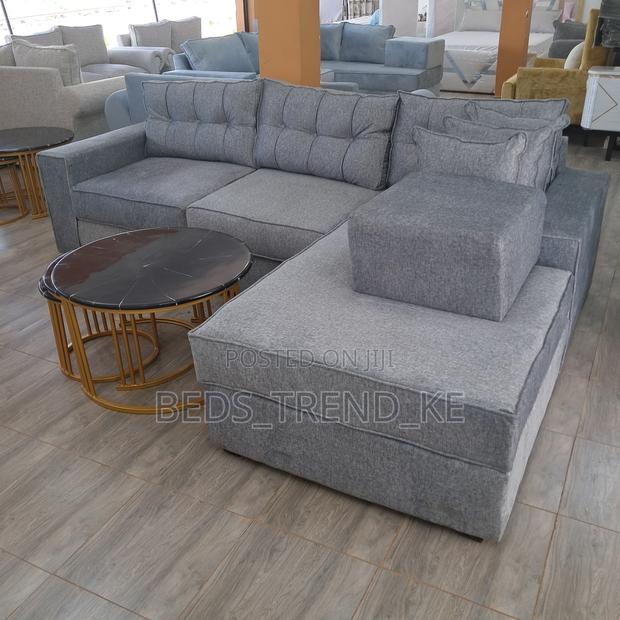 Luxurious 6 Seater L Seat Sofa Set + Puff + Throw Pillows