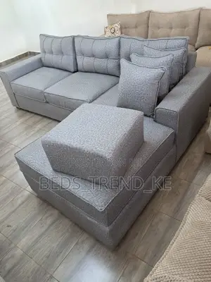 Luxurious 6 Seater L Seat Sofa Set + Puff + Throw Pillows