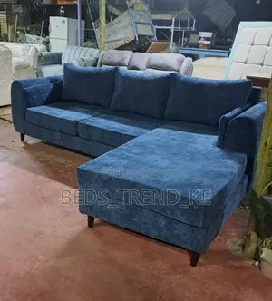 Blue Sturdy 6 Seater L Shaped Sofa