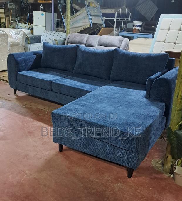 Blue Sturdy 6 Seater L Shaped Sofa