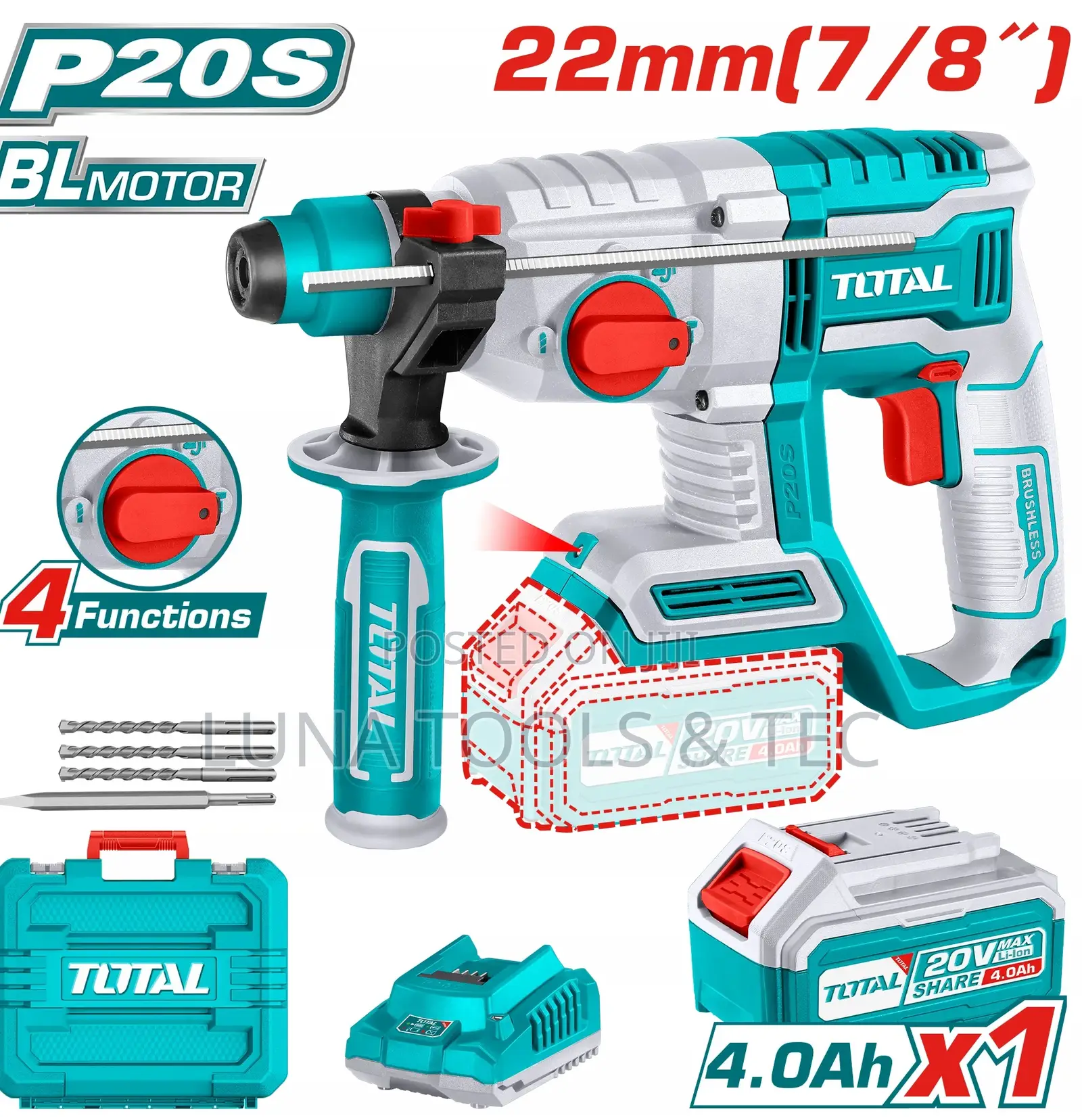 Total Trhli202081 Lithium-Ion Rotary Hammer 20v 22mm