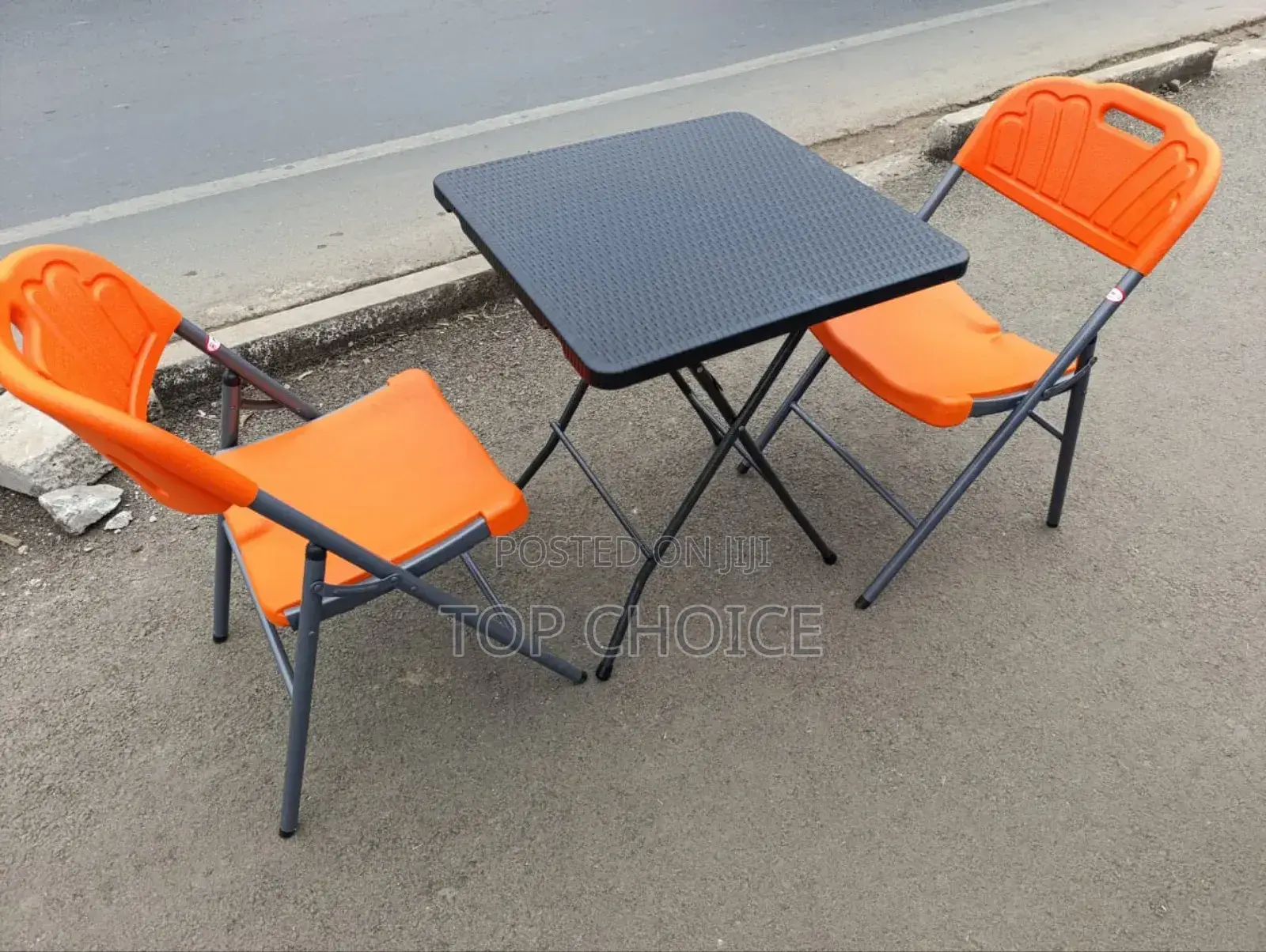 Orange Chairs and Black Table , Foldable