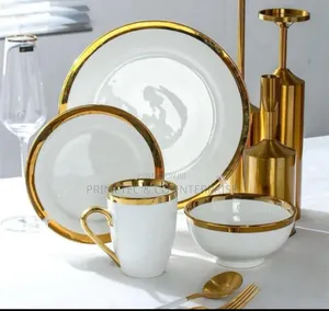 24pcs Dinner Set White and Gold