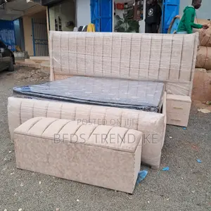 Executive 5 by 6 Ft Modern Bed + Ottoman + Side Drawers