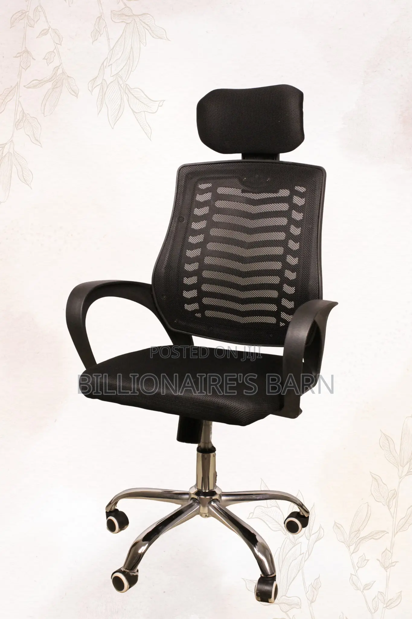 Secretarial Mesh Chair Adjustable Headrest-Black