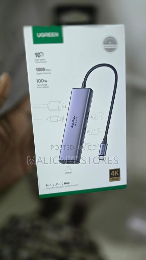 Ugreen 6-in-1 Cm512 Usb-C to 3*Usb 3.0 a/Hdmi/Rj45/ 100w Pd Hub