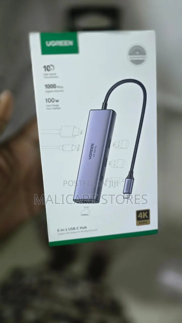 Ugreen 6-in-1 Cm512 Usb-C to 3*Usb 3.0 a/Hdmi/Rj45/ 100w Pd Hub