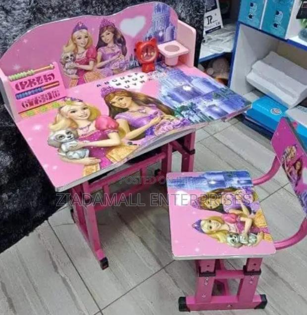 Chic Comfort: Pink Kids’ Study Desk With Smart Adjustability - main view