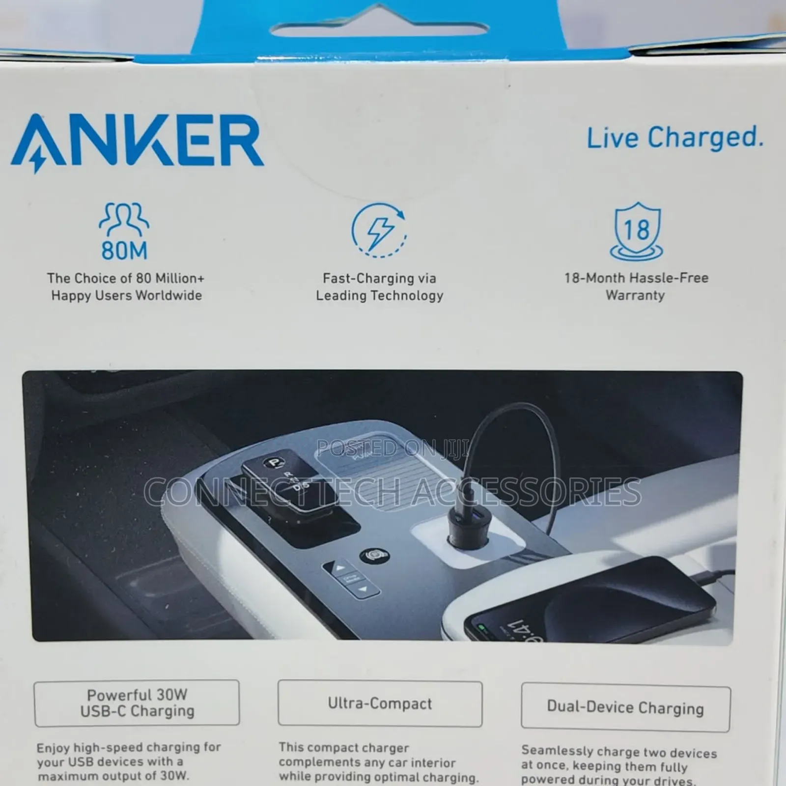 Anker Ultra-compact Car Charger (30w, 2 Ports) With 2 Cables