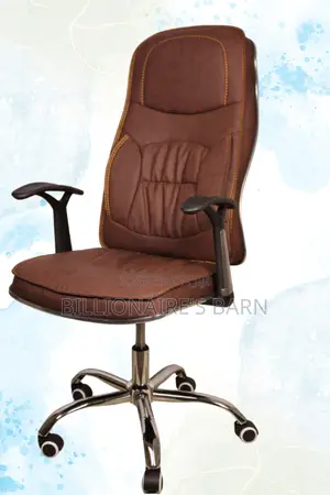 Office Chair; Leather Executive Office Chair-Brown