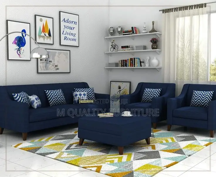 Navy Blue 3 - 2 Sofa Sets With Ottoman