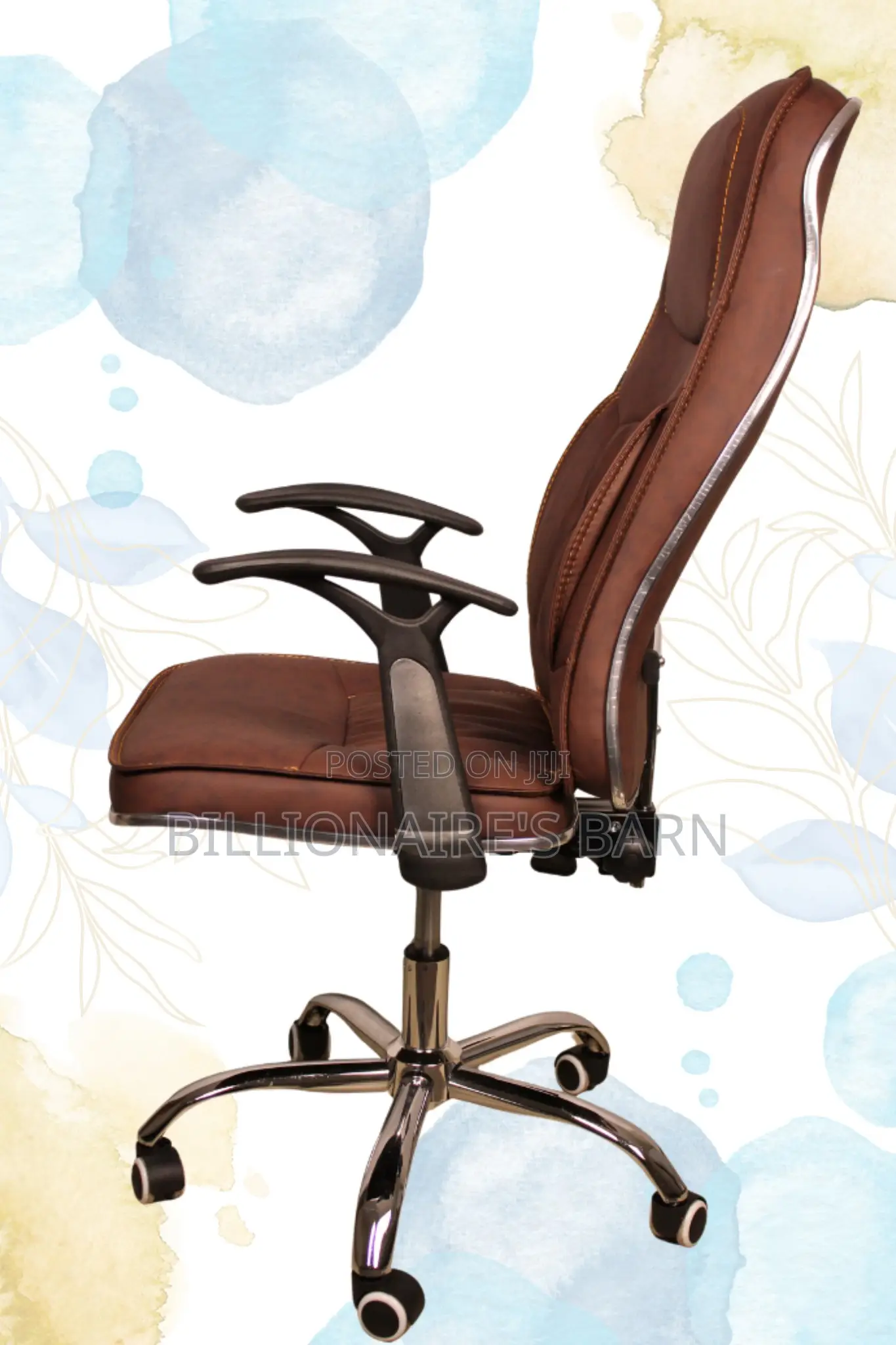 Office Chairs; Brown Leather Generic Arm Executive Seat