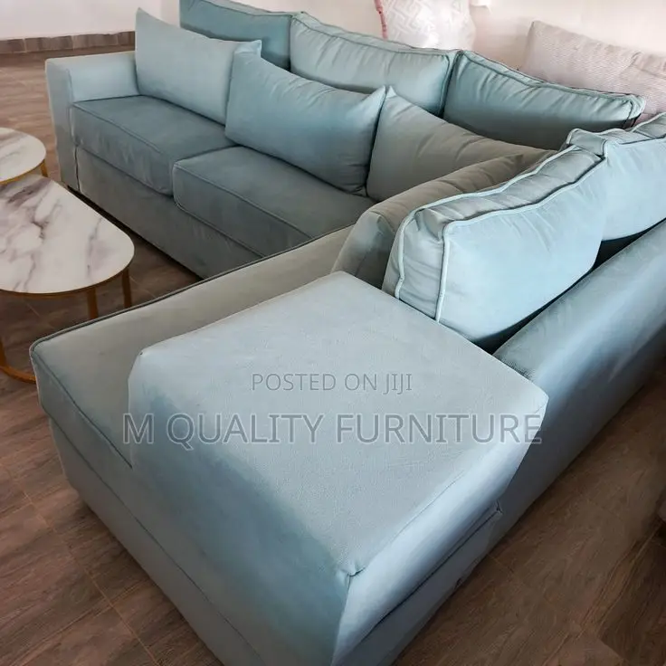Light Green 6 Seater Sofa With Its Ottoman