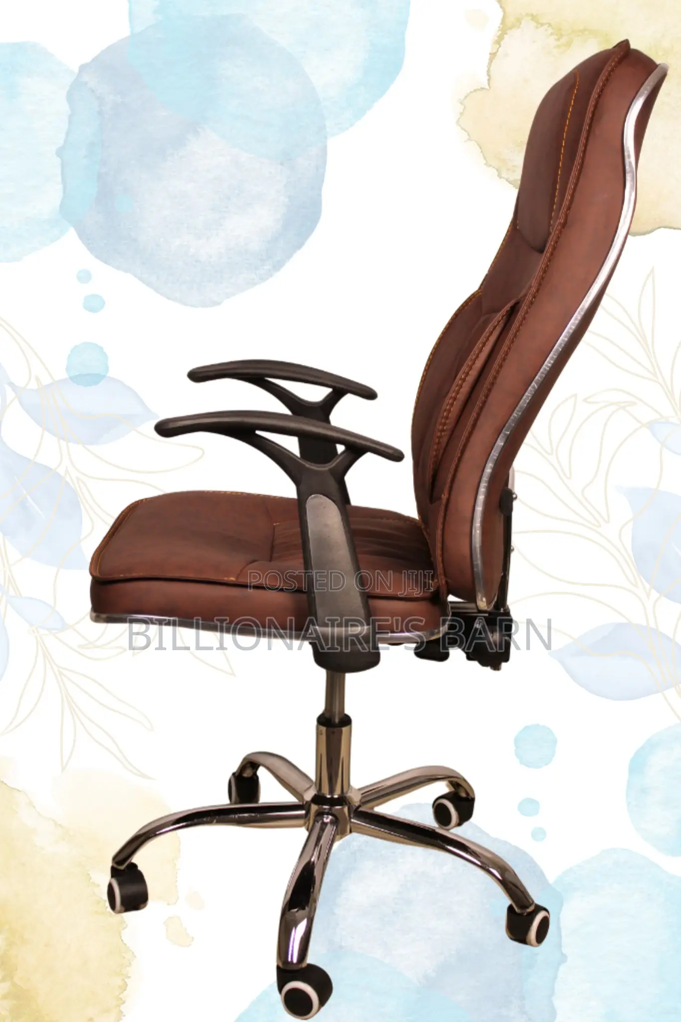 Brown Ergonomic Leather Chair; Executive, Heavy Duty Base