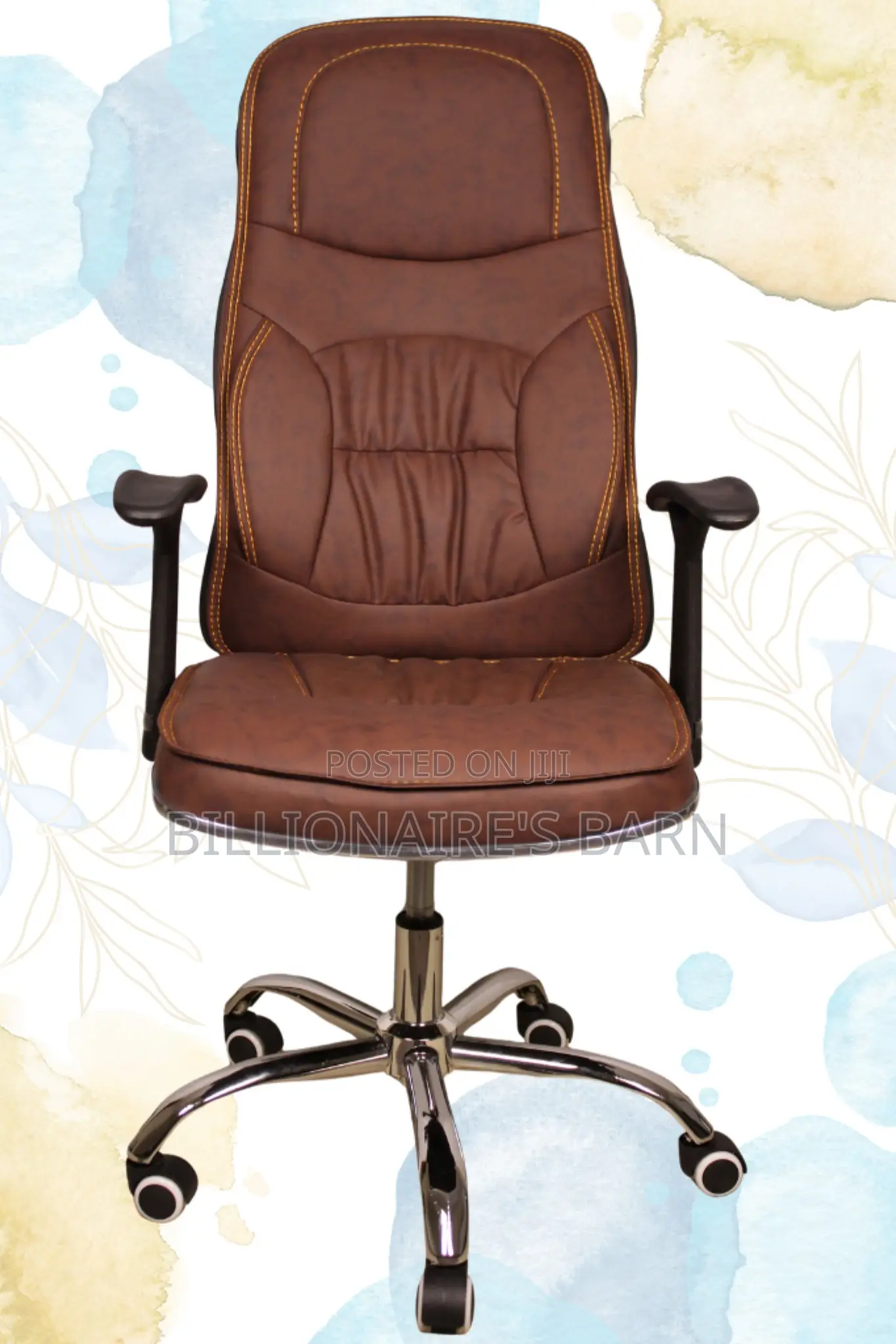 Brown Ergonomic Leather Chair; Executive, Heavy Duty Base