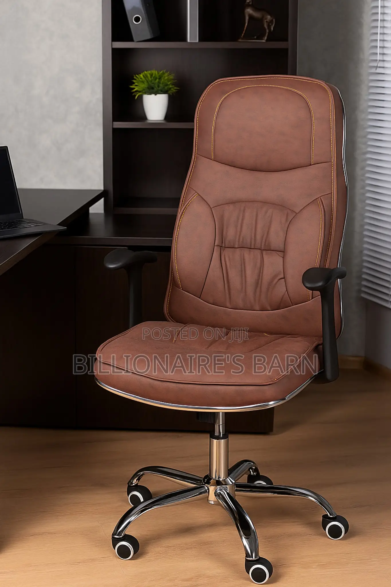 Brown Ergonomic Leather Chair; Executive, Heavy Duty Base