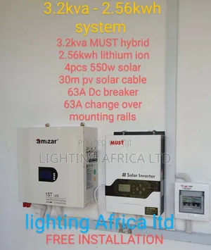 New 3.2kva Must Hybrid Inverter - 2.56kwh - 24v Lithium Battery Kit