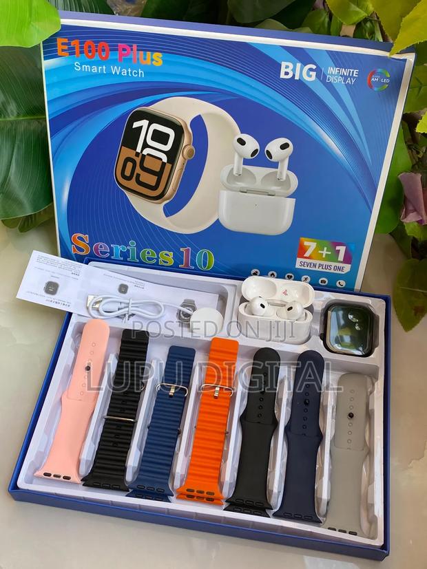 E100 Plus Smart Watch With Earbuds and 7 Straps - thumbnail 2