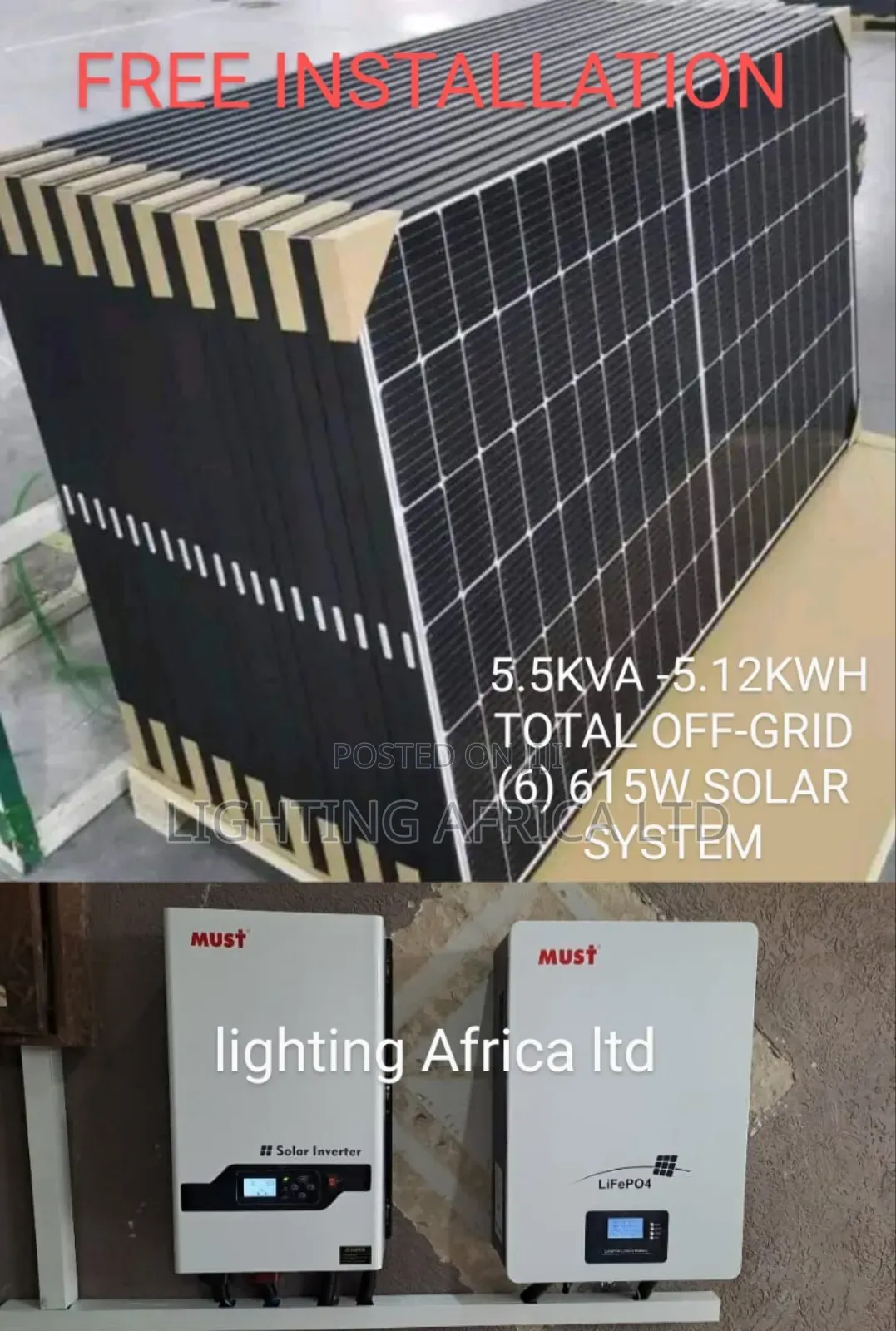 5.5kva - 5.12kwh Lithium (6)625w Solar Free Installation Transport