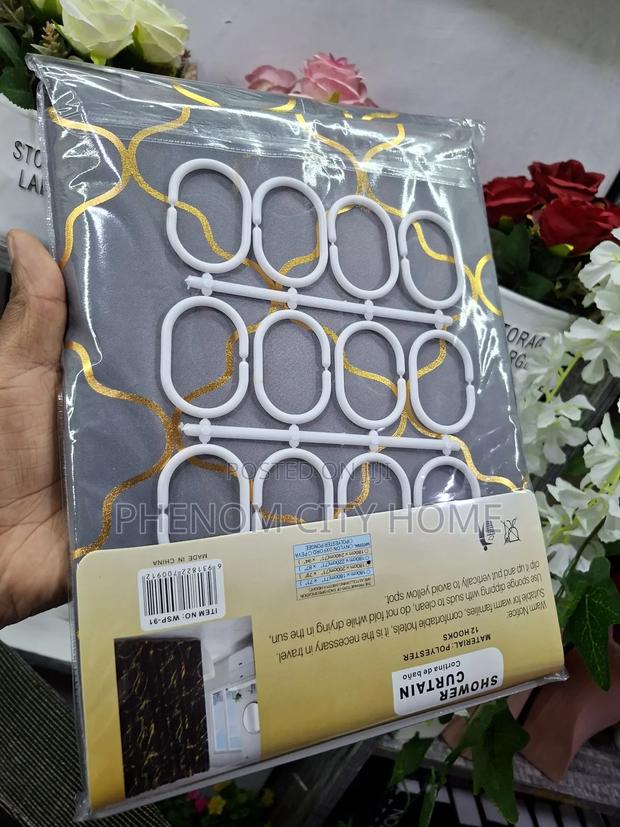Grey Patterned Unique Shower Curtains - thumbnail 2