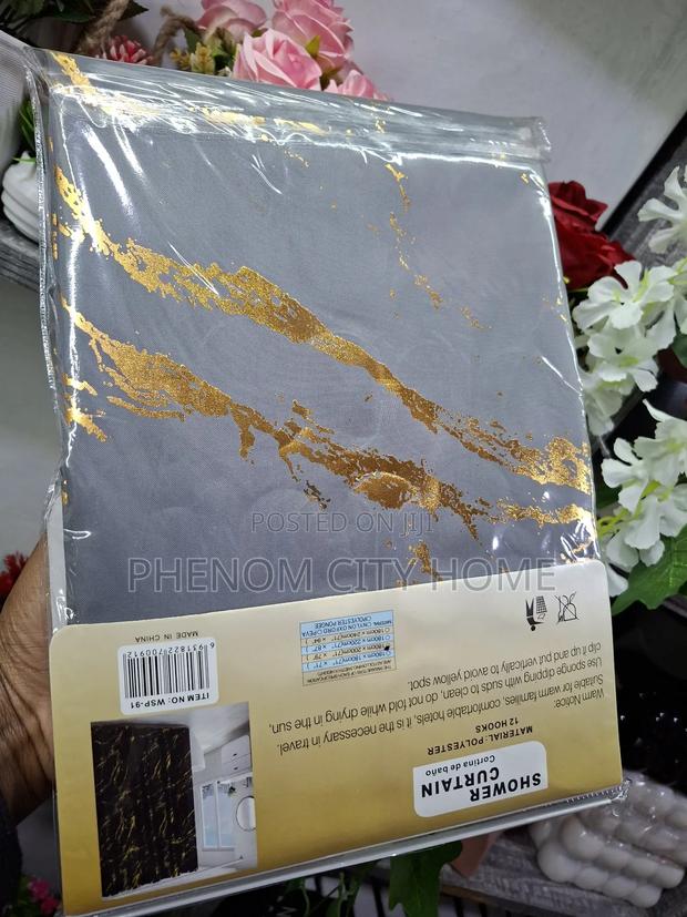 Grey Marble Shower Curtains With Hooks - thumbnail 2