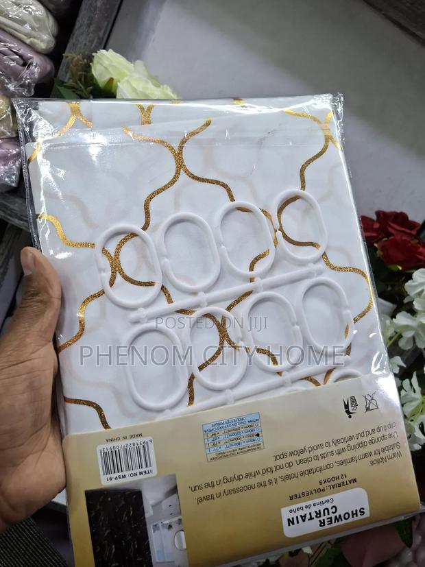 White Shower Curtain With Gold - thumbnail 2