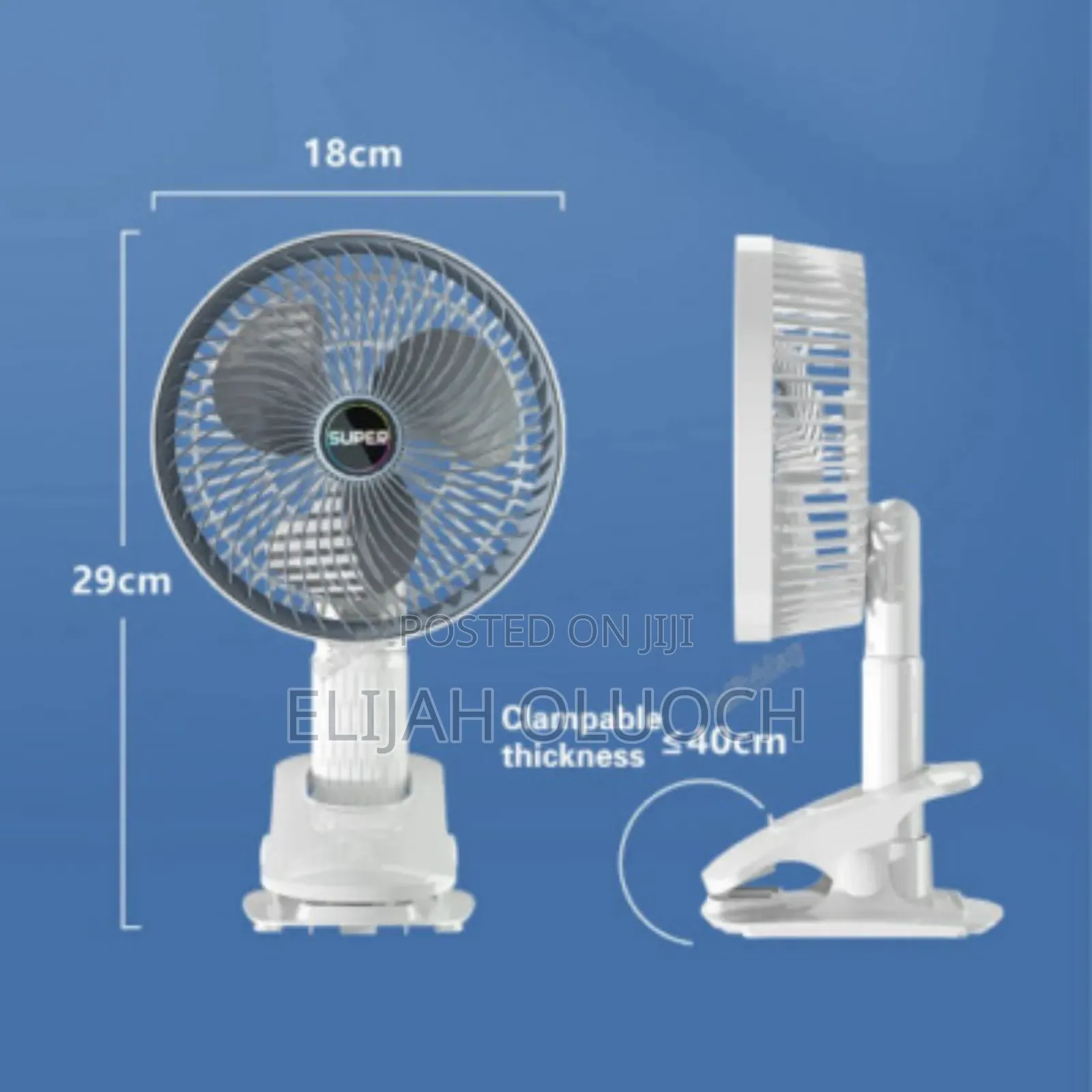 Rechargeable 3 Speed (3in1) Hang Clamp or Stand Desktop Fan