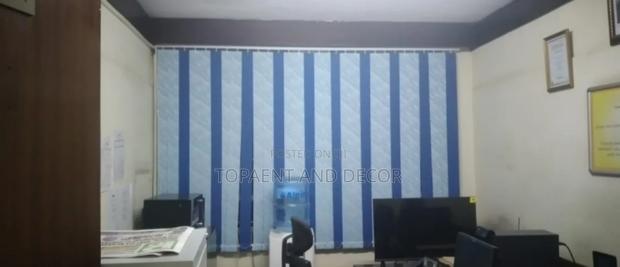 Blue and White Elegant Window Blinds for Modern Offices
