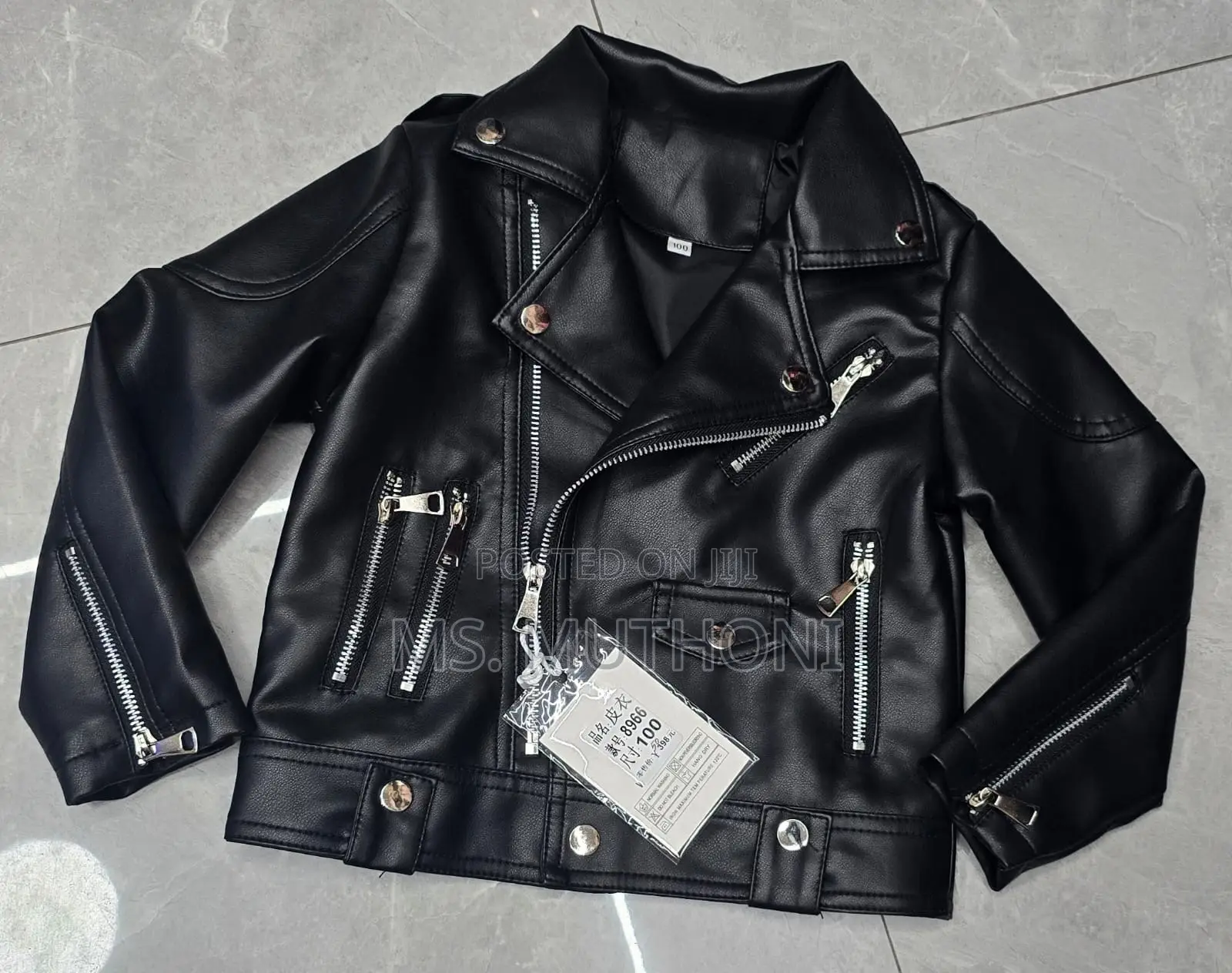 Multiple Zips Black Kids Soft Leather Jackets 1-9yrs