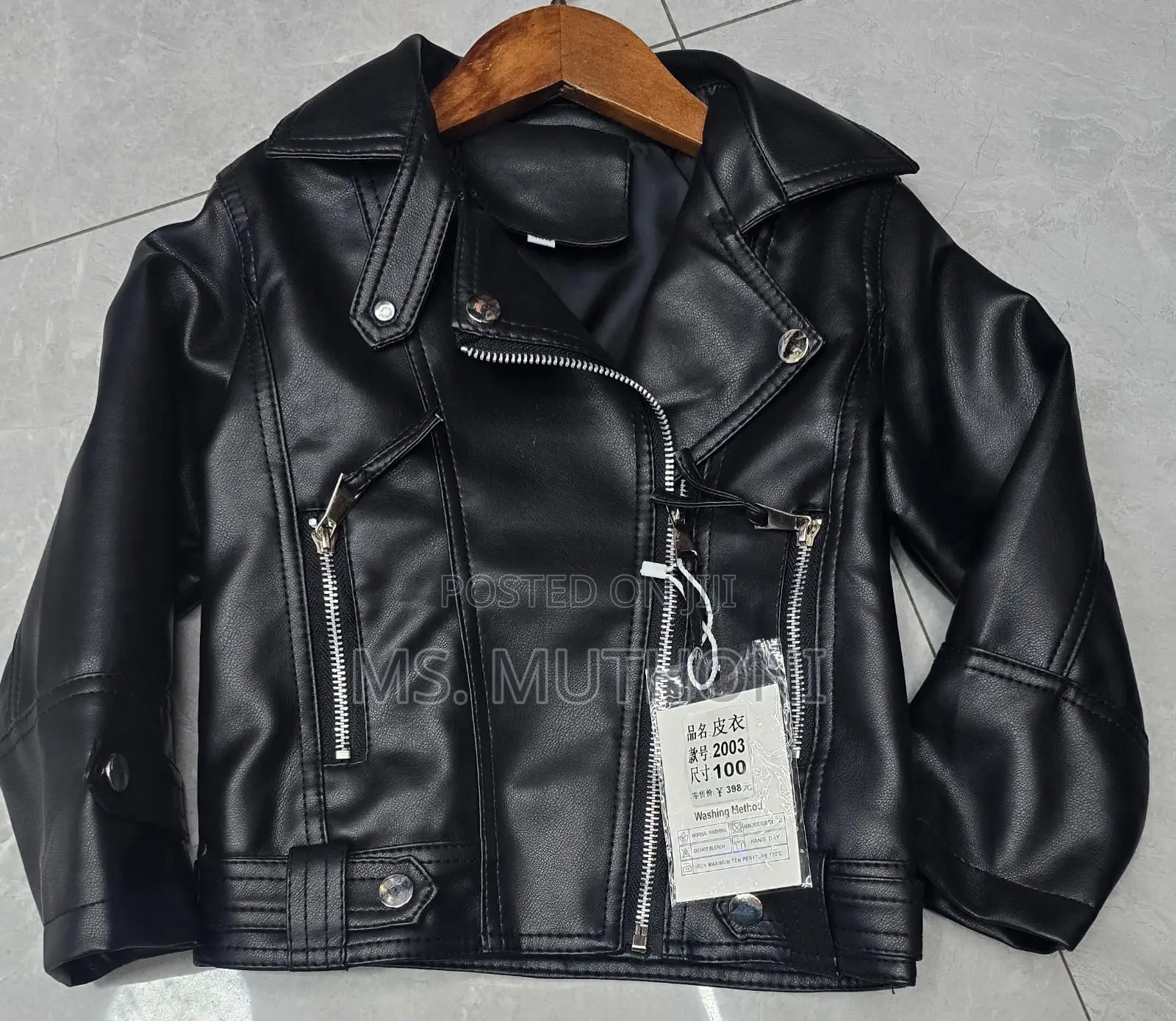 Multiple Zips Black Kids Soft Leather Jackets 1-9yrs