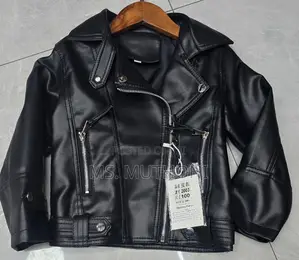 Multiple Zips Black Kids Soft Leather Jackets 1-9yrs