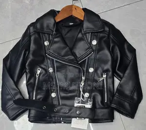 Multiple Zips Black Kids Soft Leather Jackets 1-9yrs