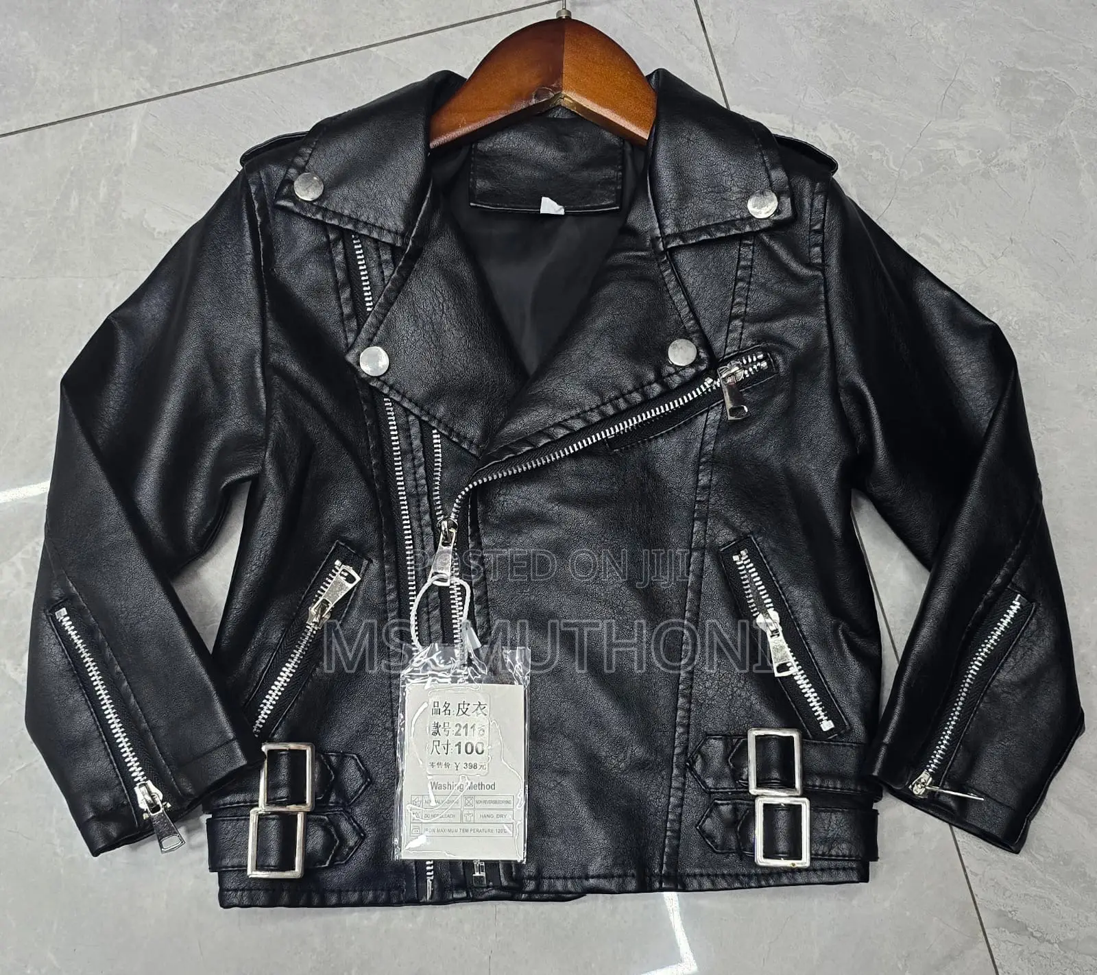 Multiple Zips Black Kids Soft Leather Jackets 1-9yrs