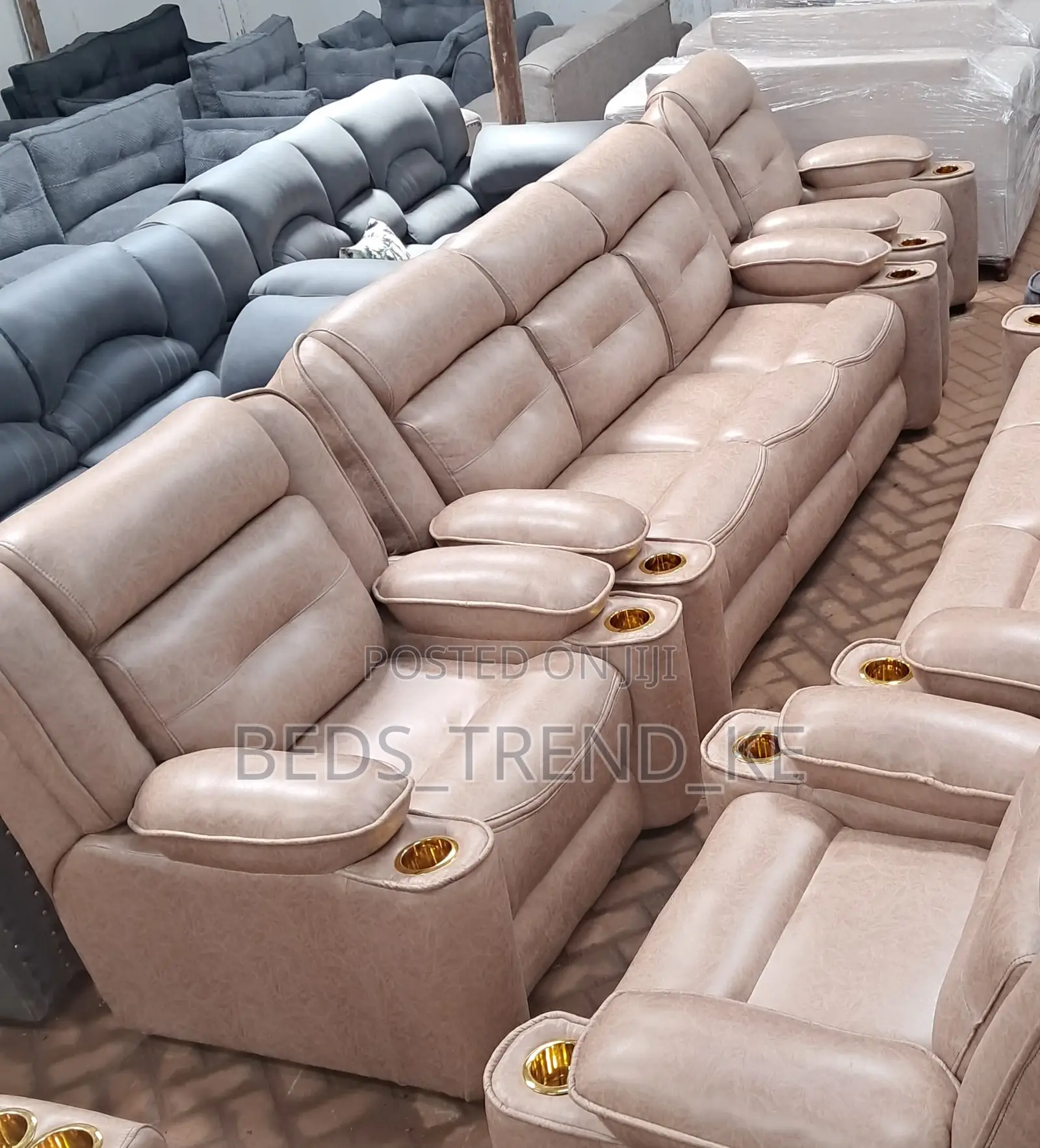 Handcrafted 5 Seater Semi Recliner Sofa With Cupholders