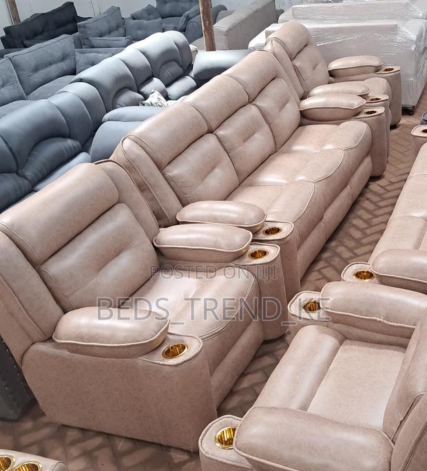 Handcrafted 5 Seater Semi Recliner Sofa With Cupholders