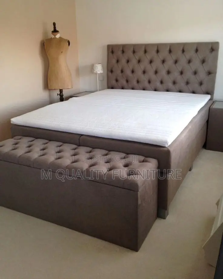 Chocolate 5 by 6 Chesterfield Bed With Ottoman