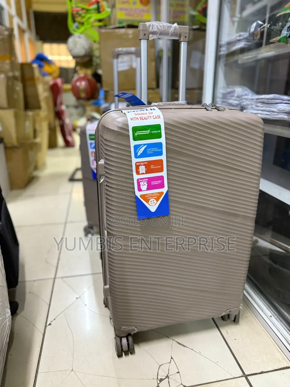 Large Brown Beige Rubber Large Suitcase