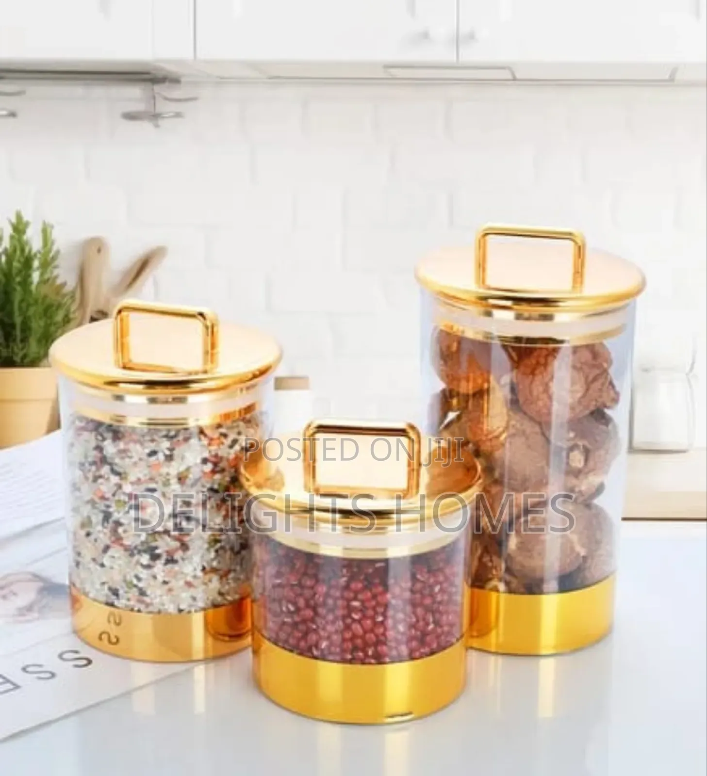 3pcs Set Luxury Golden Storage Jars-Tt
