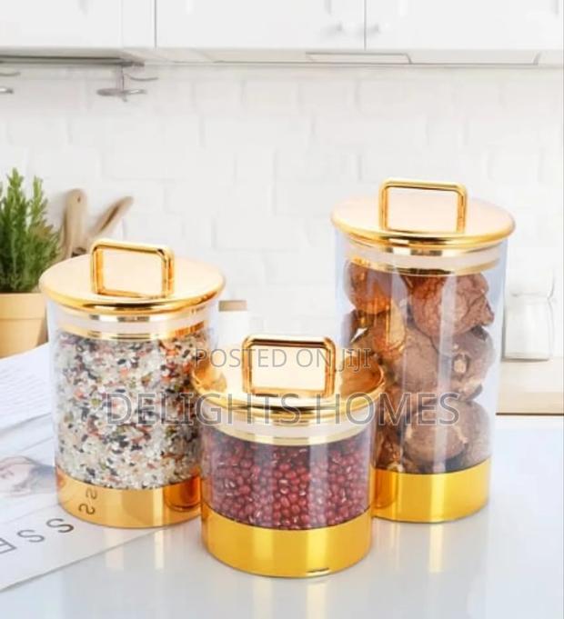 3pcs Set Luxury Golden Storage Jars-Tt - main view