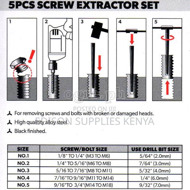 Screw Extractor Set Tolsen 5pcs Damaged Screw Remover Bits - thumbnail 3